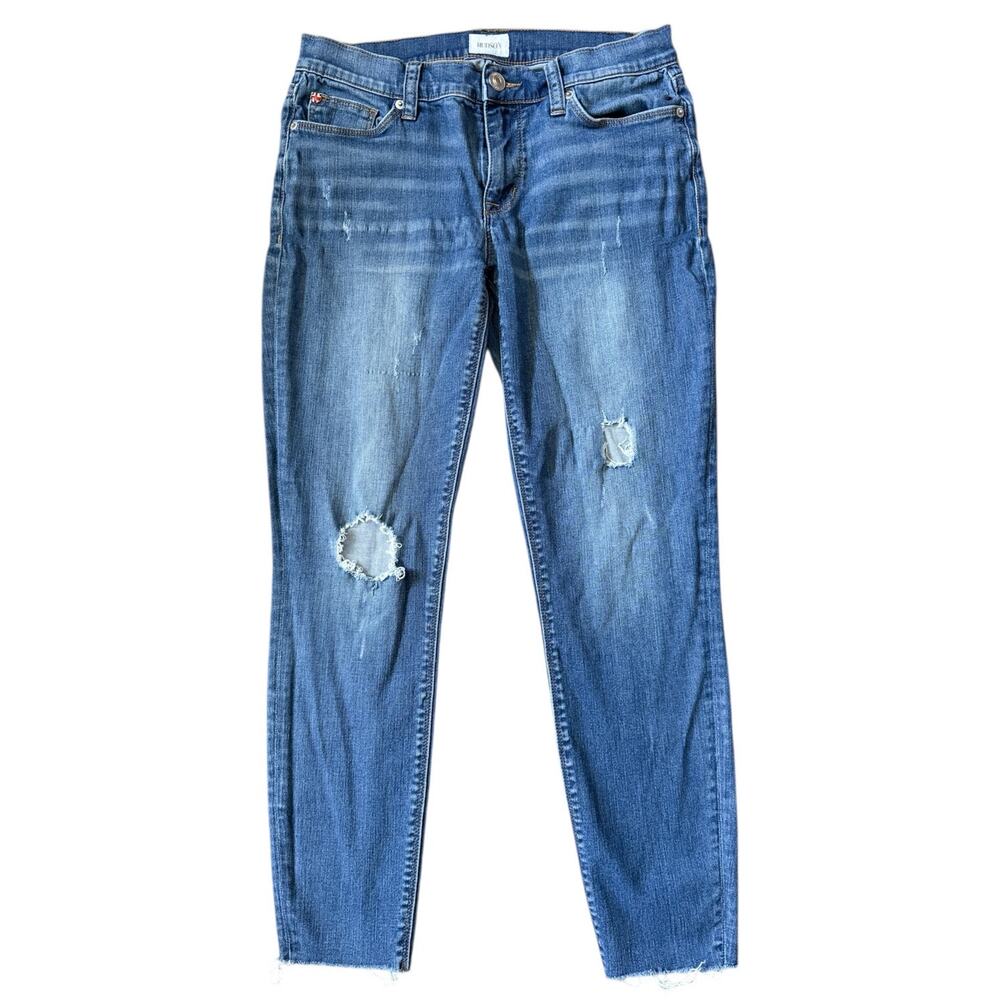 Hudson Krista Ankle Skinny Fit Raw Hem Medium Wash Medium Rise Light Distressed